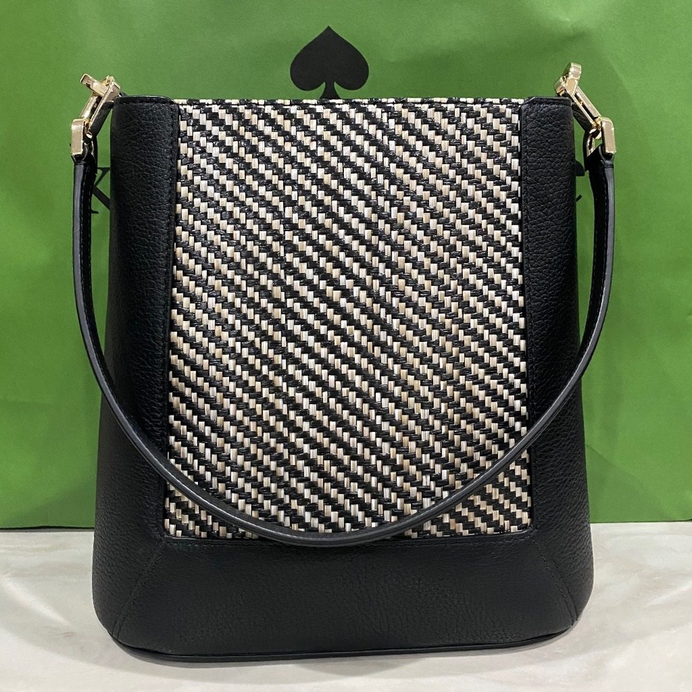 Kate Spade Knott Woven Leather Black and Cream Shoulder Bag - Picture 9 of 11